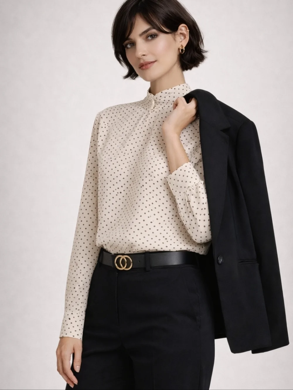 Rena Rowan| Vintage Cream Polka Dot High-Neck Blouse - Picture 10 of 11